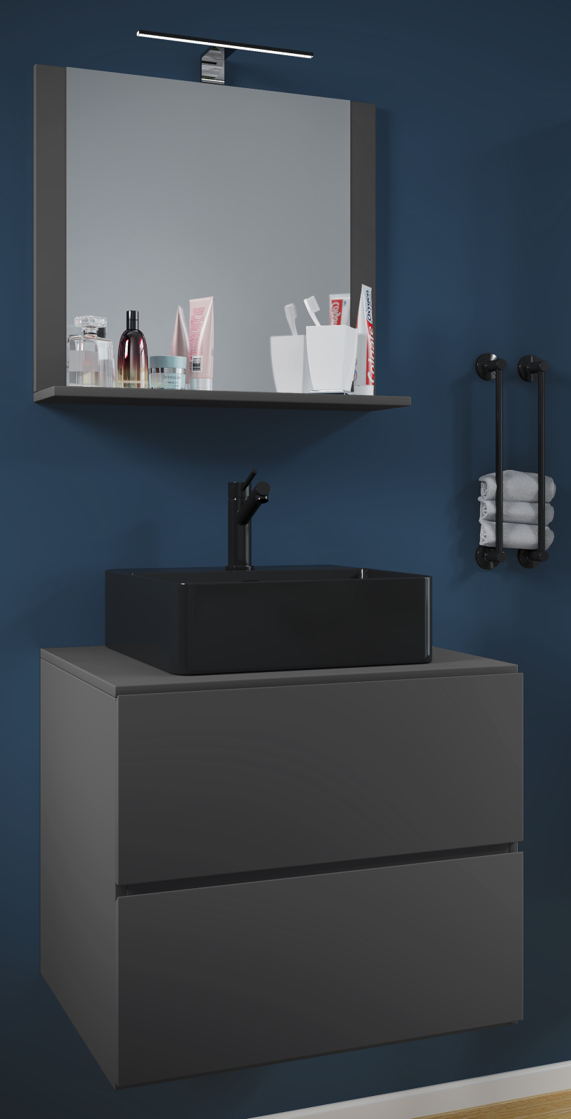 3-teiliges Bademöbel-Set LENDAS BL - anthrazit-schwarz - 60 cm