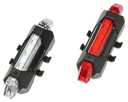 ECLAIRAGE VELO USB KIT LENS SUR CINTRE-TIGE DE SELLE 5 LEDS 2 FONCTIONS NOIR