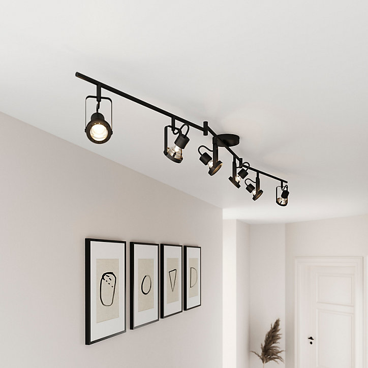 Réglette spot 6 lumières GU10 5W GoodHome Chaman noir mat L.180 x L.12 x H.21 cm