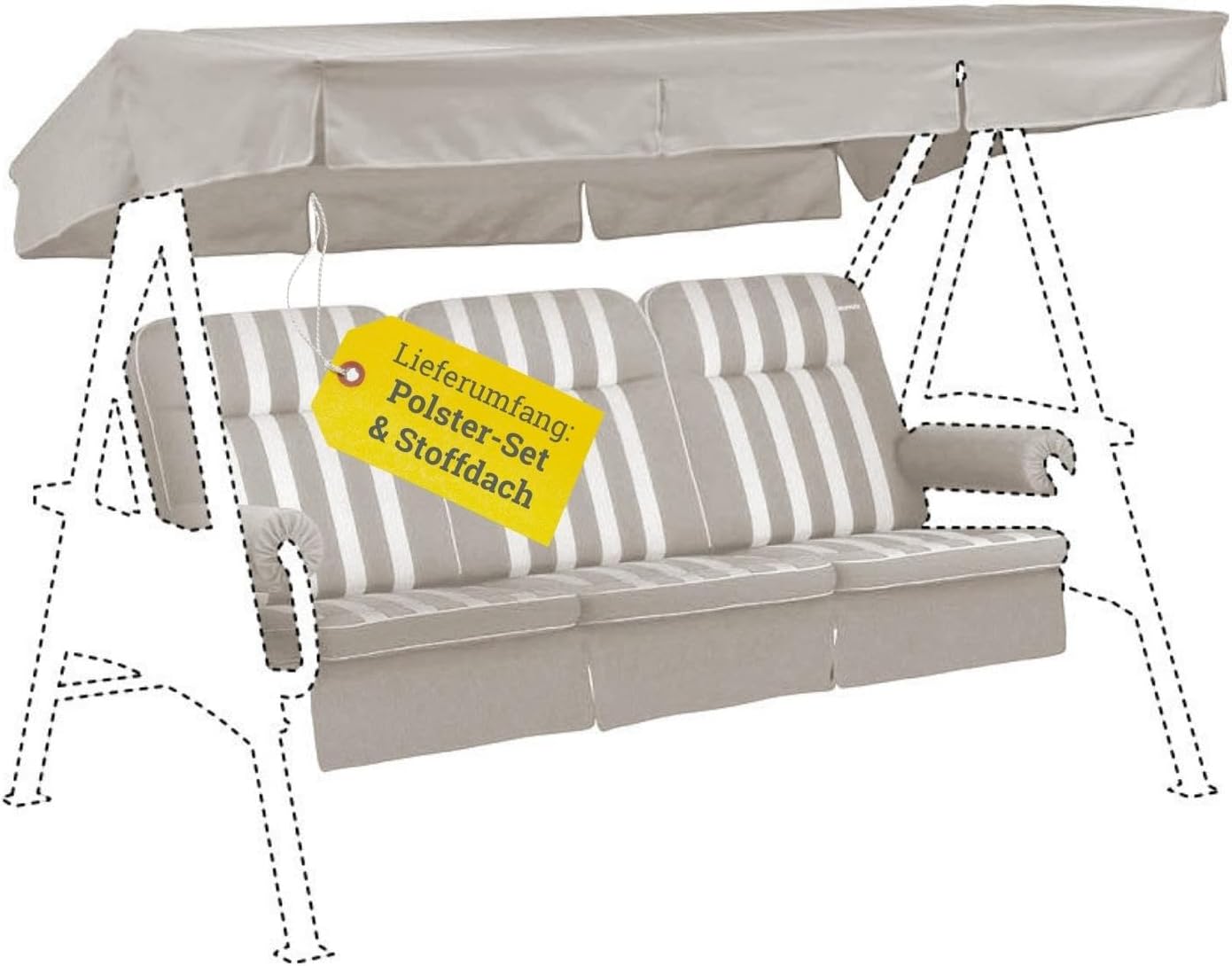 Hollywoodschaukel Auflage beige gestreift 56/64x180x8cm I Schaukelauflage weich & robust I UV-beständige Schaukel-Auflage I Liegekissen atmungsaktiv I Dessin 8744