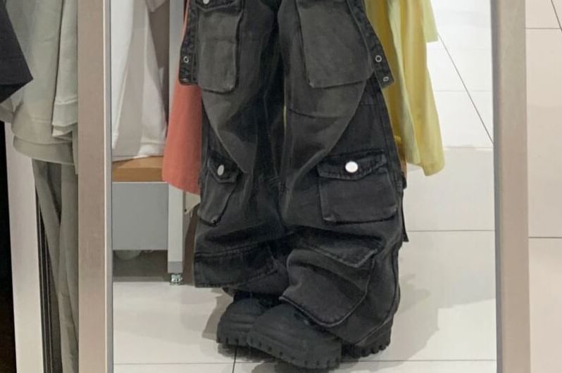 Kenning - Mid Rise Washed Wide Leg Cargo Jeans