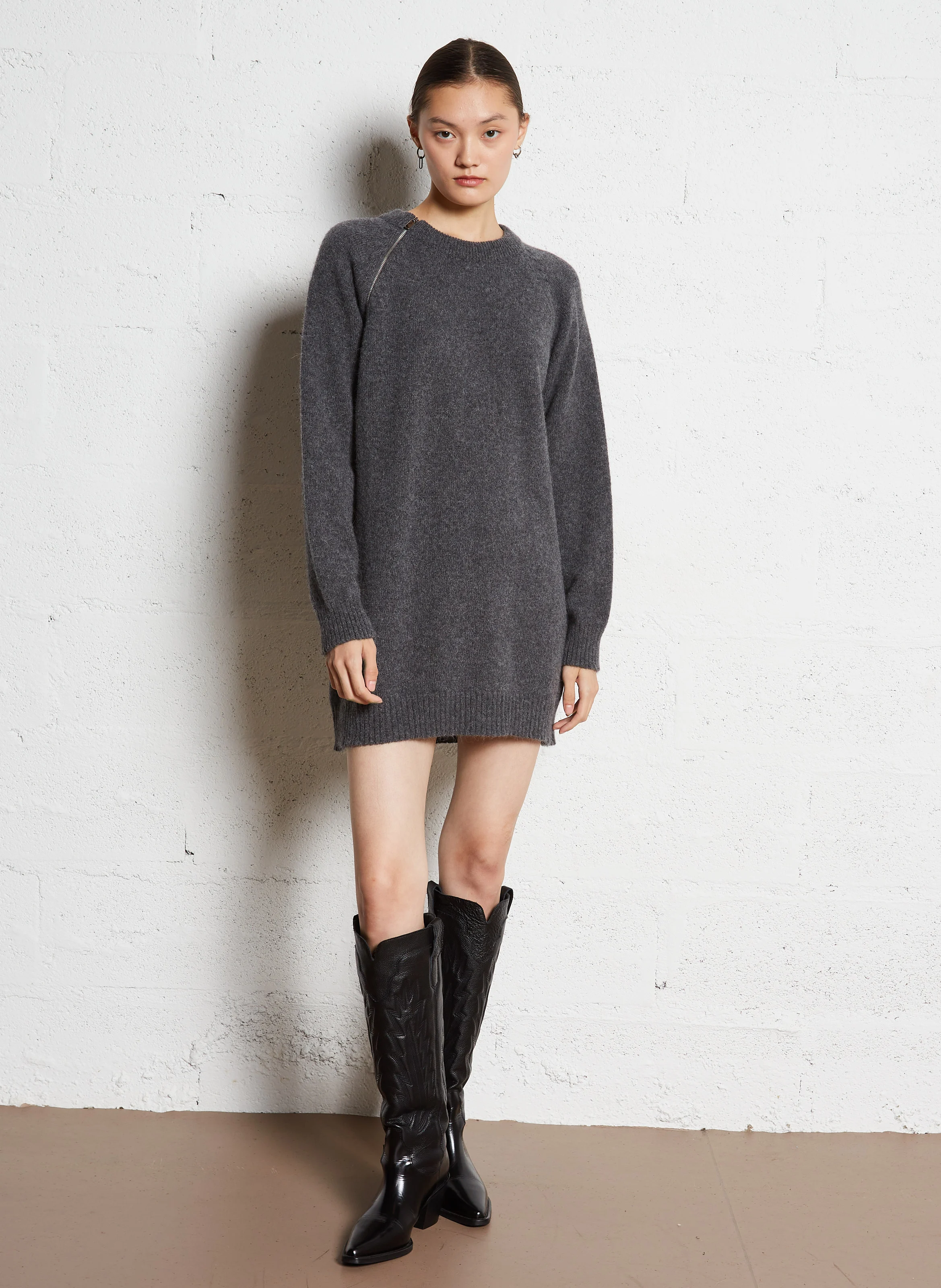 DALEDE - Robe droite zippé en laine| Gris