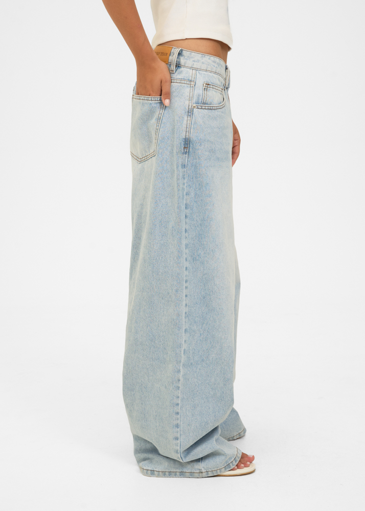 Wide leg classic low waist jeans sky blauw