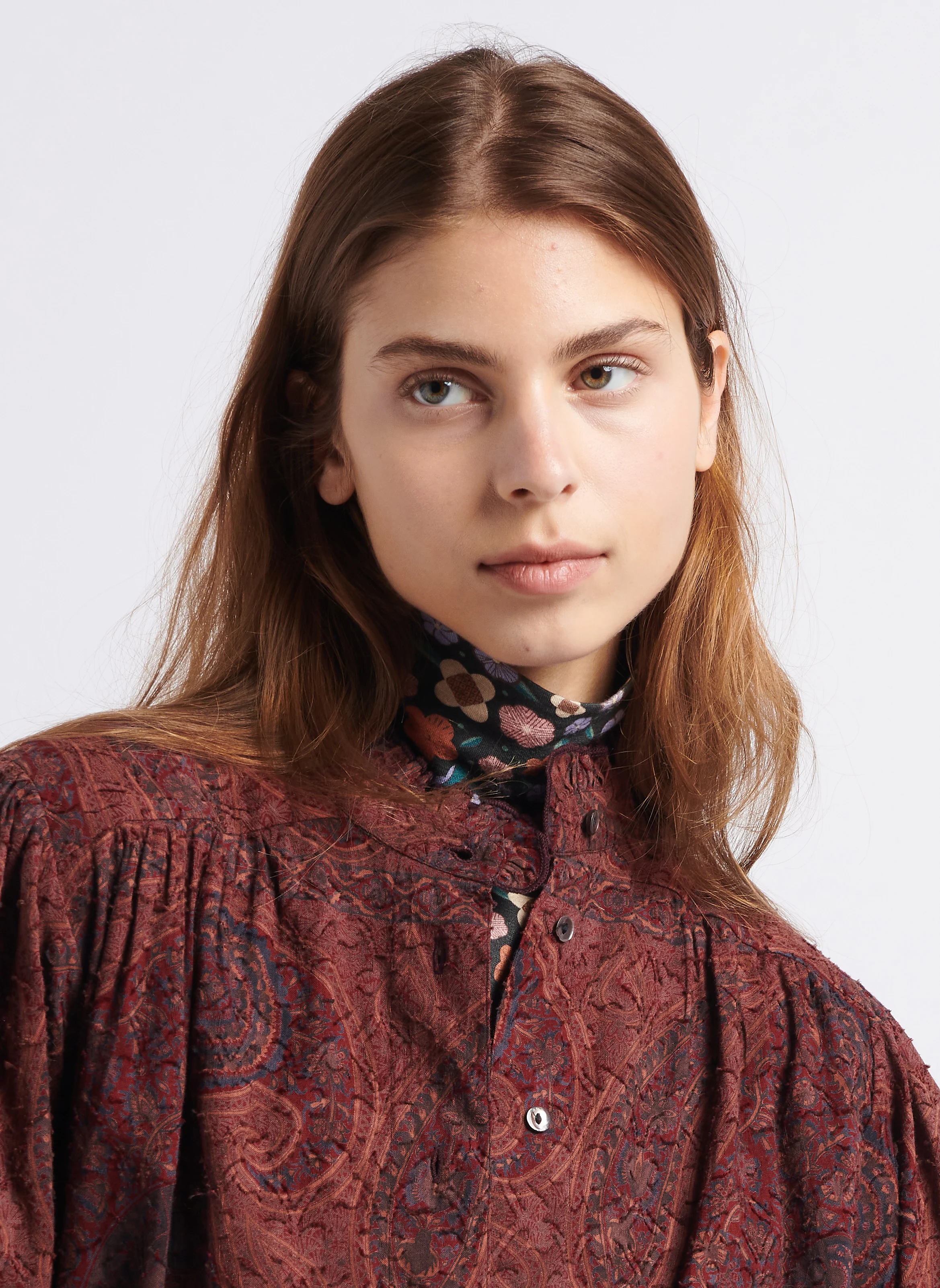 TAJARO - Chemise droite col montant en coton | Rouge