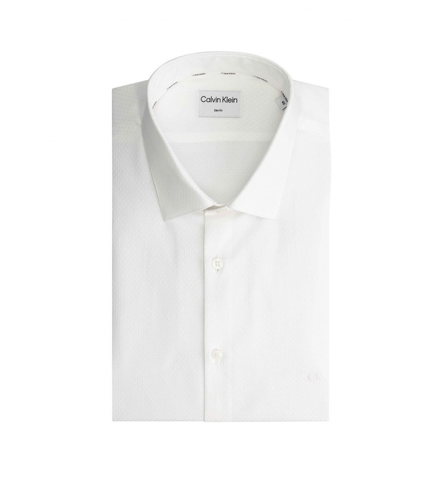 Camisa Calvin Klein Dobby Easy Care Slim branca