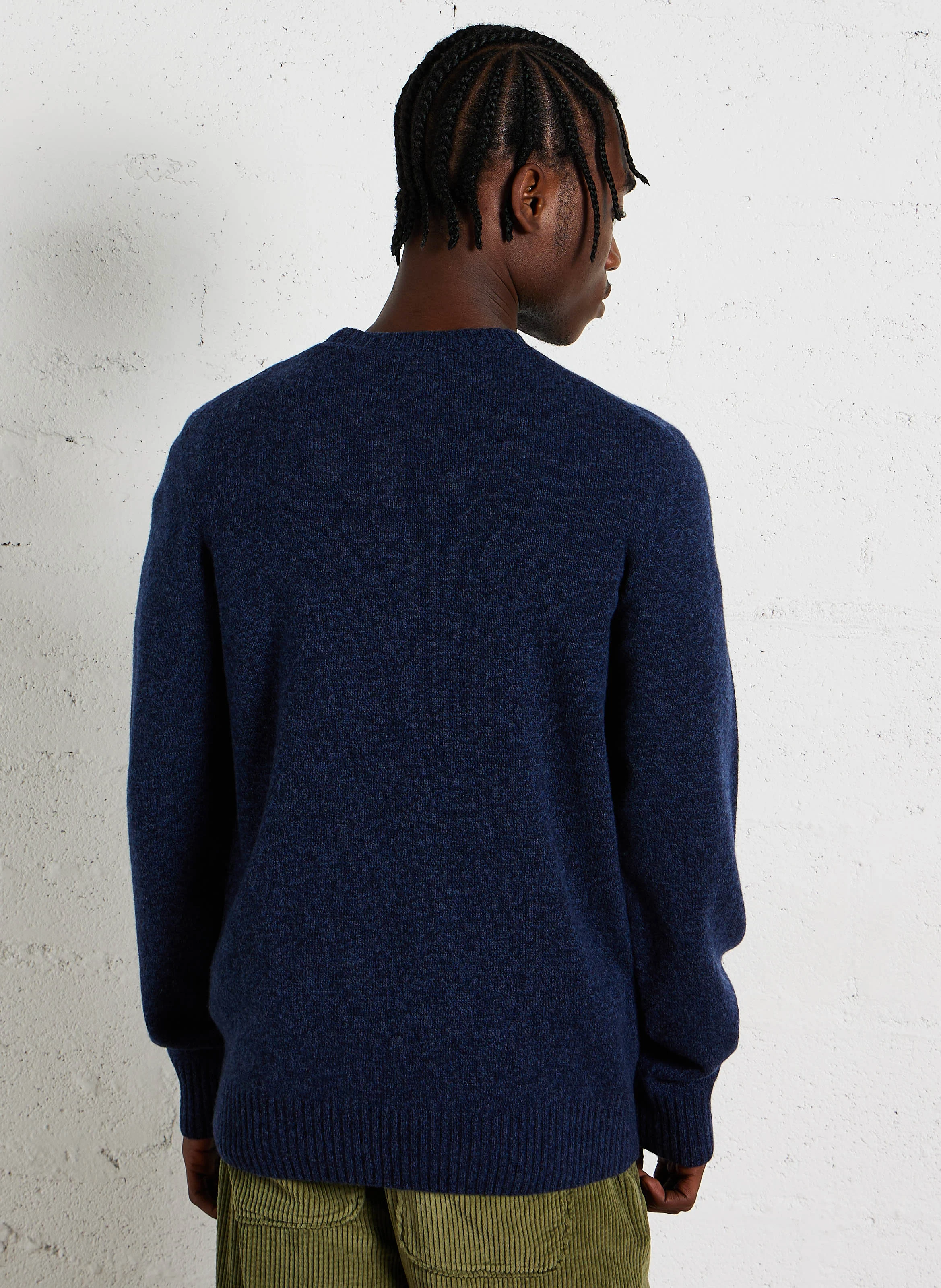 Pull col rond droit en laine | Bleu