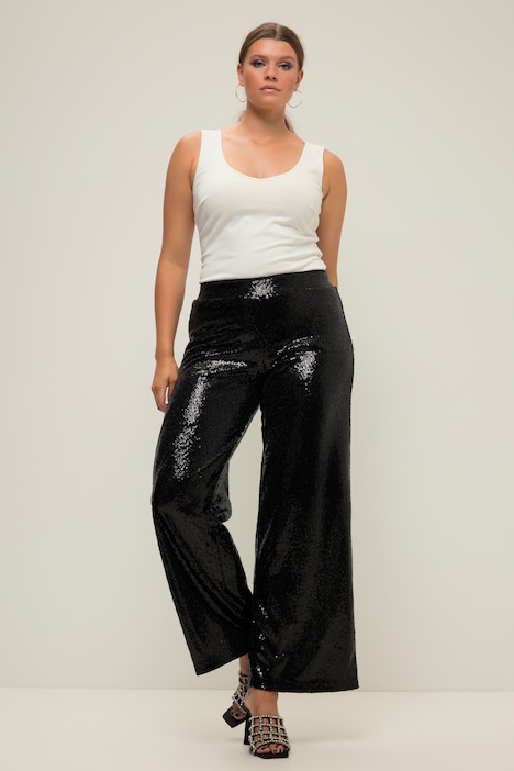 Hose, Wide Legs, Pailletten, Elastikbund