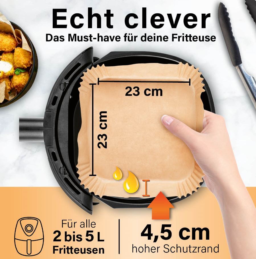 GOURMETmaxx Backpapier-Schalenfür Heißluft-Fritteusen 50er-Set 23x23x4,5cm braun