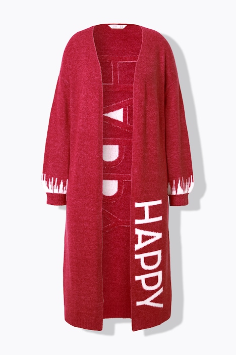 Long-Strickjacke, Straight Fit, HAPPY-Statements