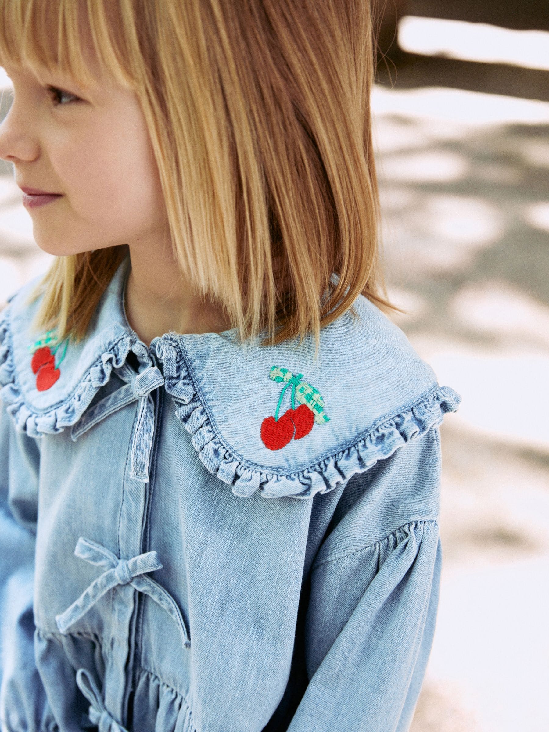 Blauwe denim - Blouse met lange mouwen en kraag (3-16jr)