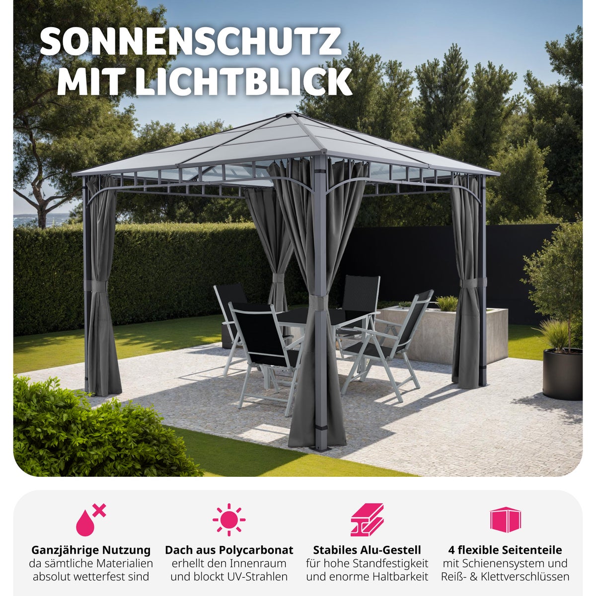 tectake Caracas tuinpaviljoen met gepoedercoat aluminium frame, inclusief 8 haringen