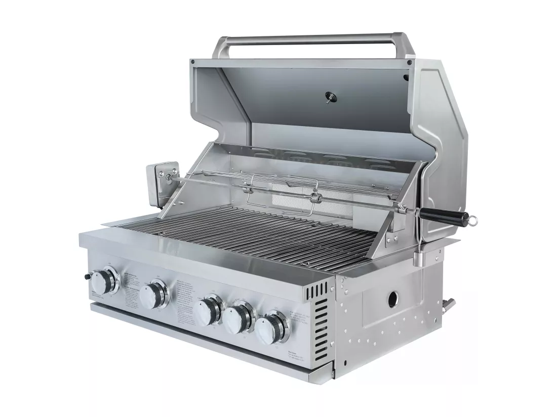 Meuble barbecue gaz 4 brûleurs et rôtissoire pour cuisine extérieure