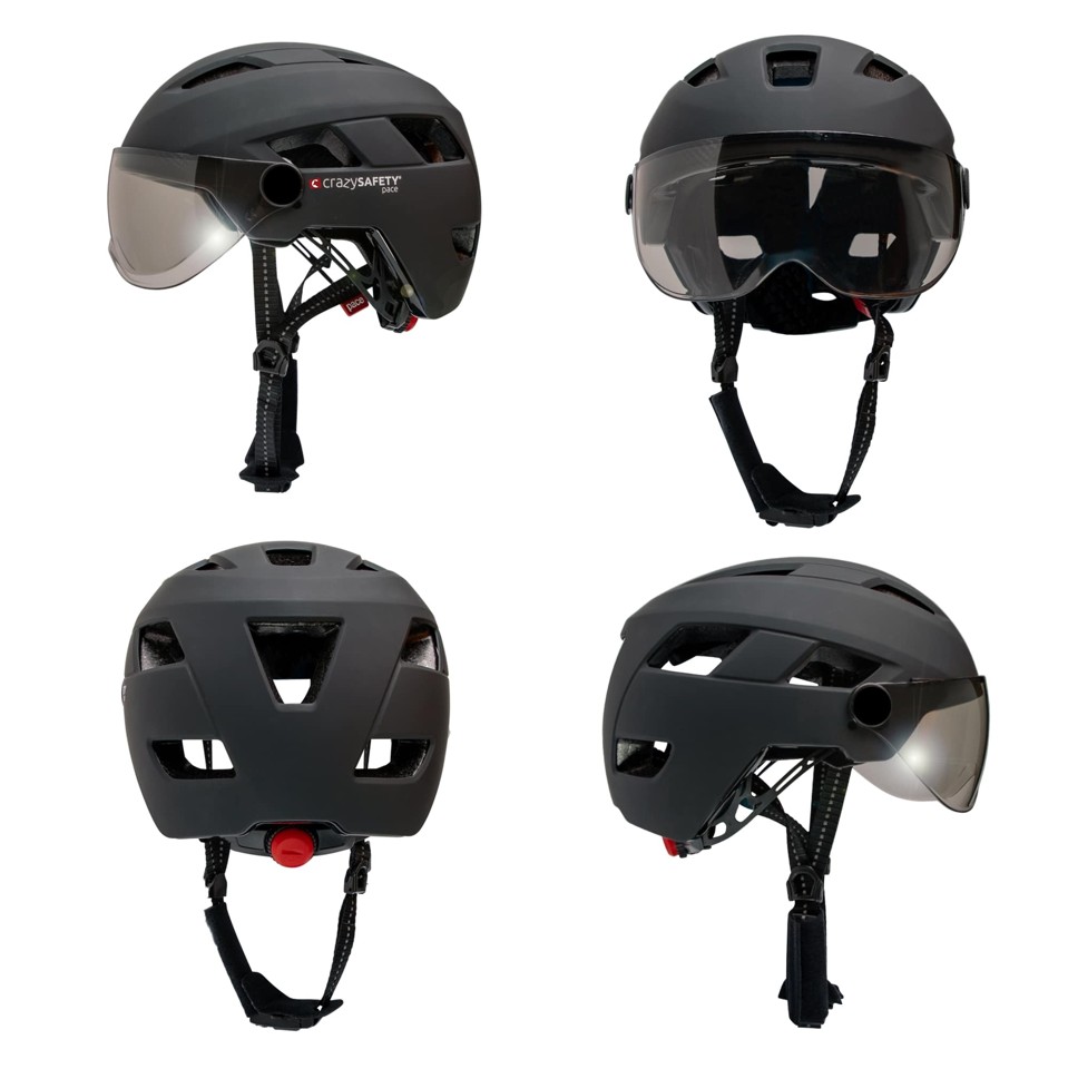 Crazy Safety - E-Bike cykelhjelm m. visir & LED lys (55-61 cm)