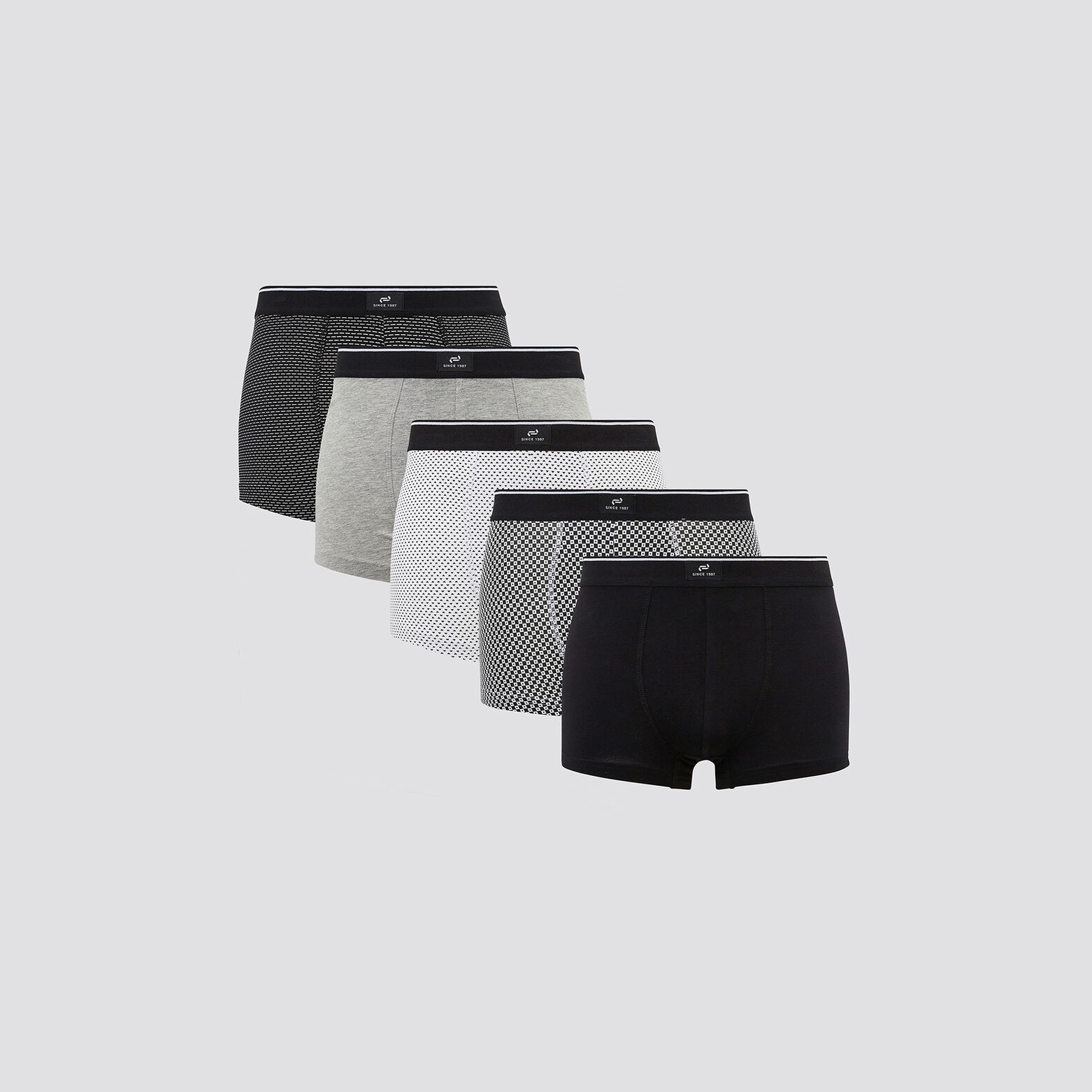 Lot de 5 boxers micromotifs coton issu de l'agri. Blanc/ Ecru