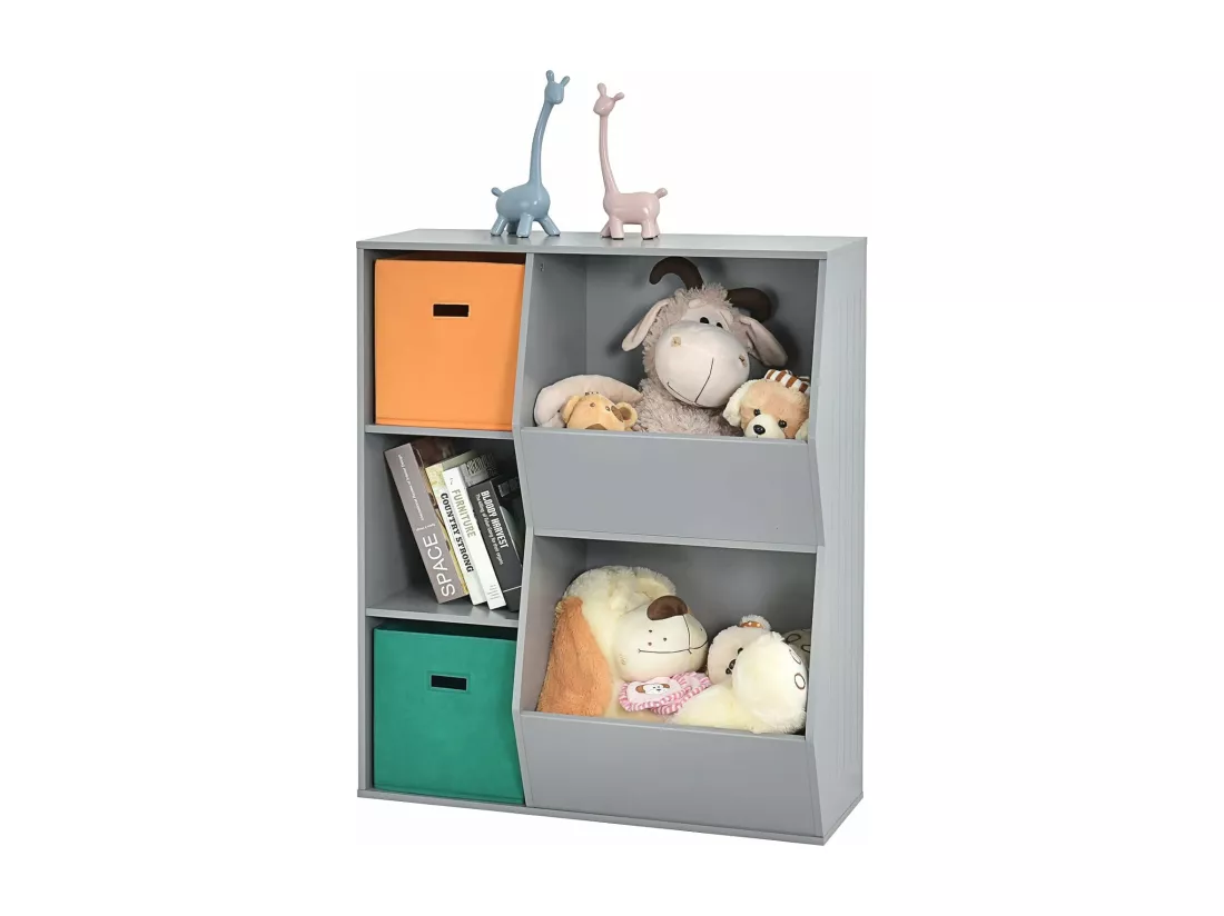 Placard de rangement pour jouets avec 2 paniers, 3 cubes, 77 x 35 x 93 cm gris