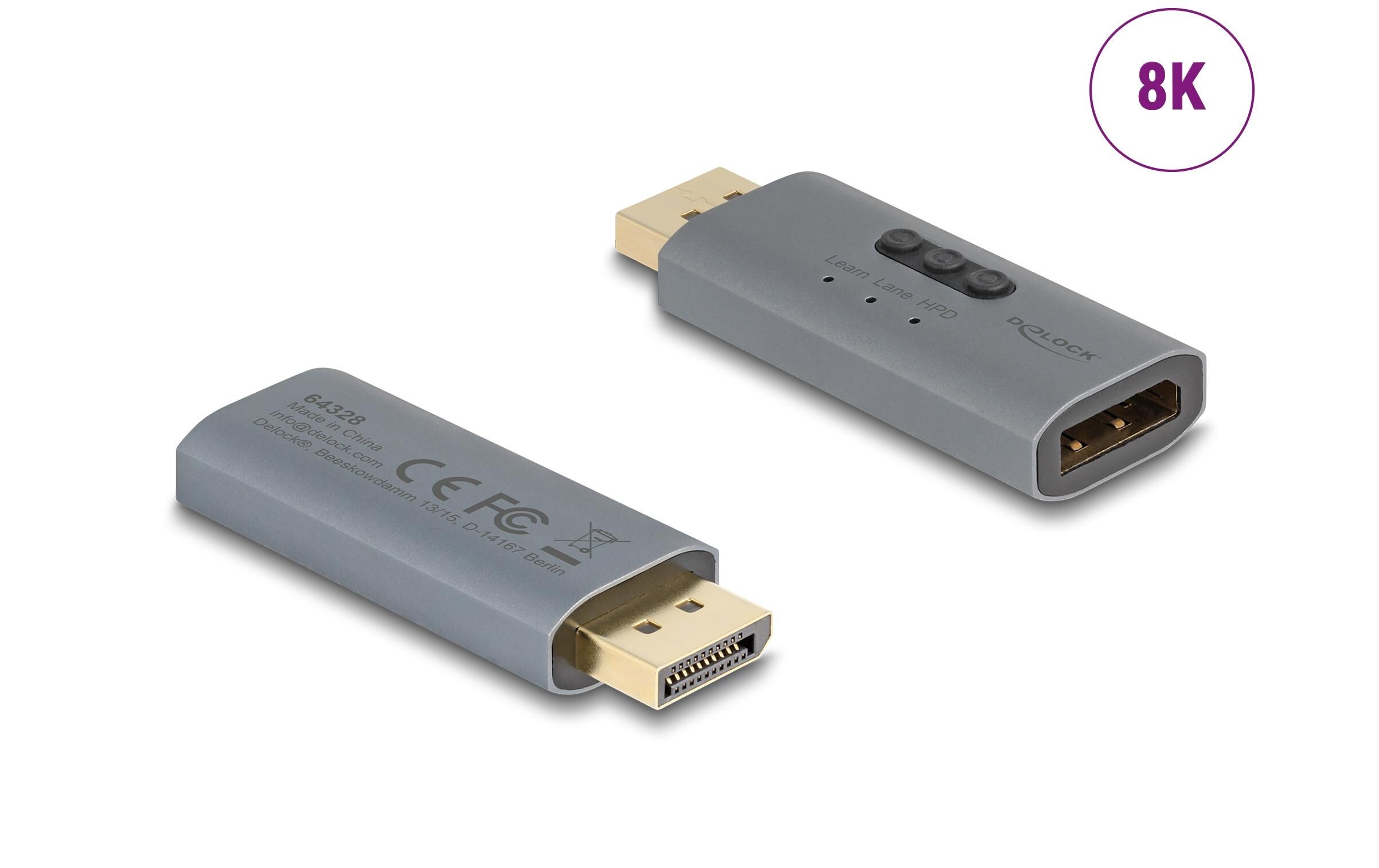 EDID Emulator 8K 7680 x 4320, 30Hz DisplayPort - DisplayPortDelock DisplayPort EDID Emulator 8K