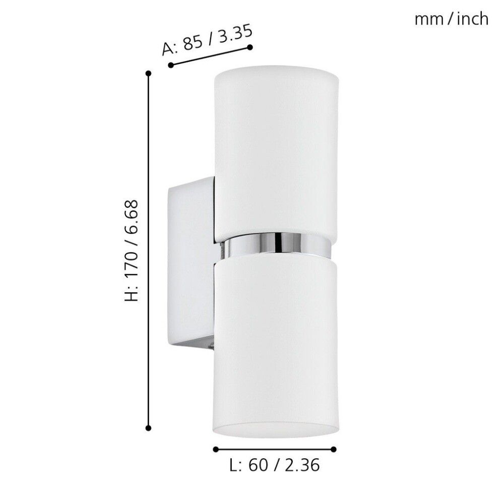 VEGGLAMPE EGLO PASSA 2L RUND HVIT/KROM