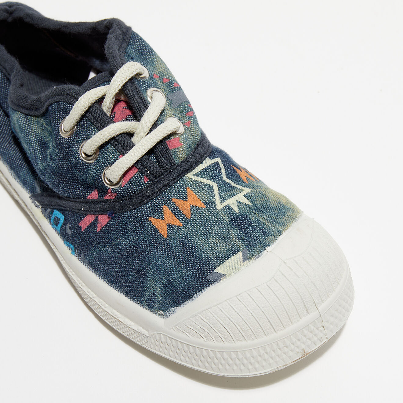 Bensimon Tennis basses Ethnique lacets imprimées bleues