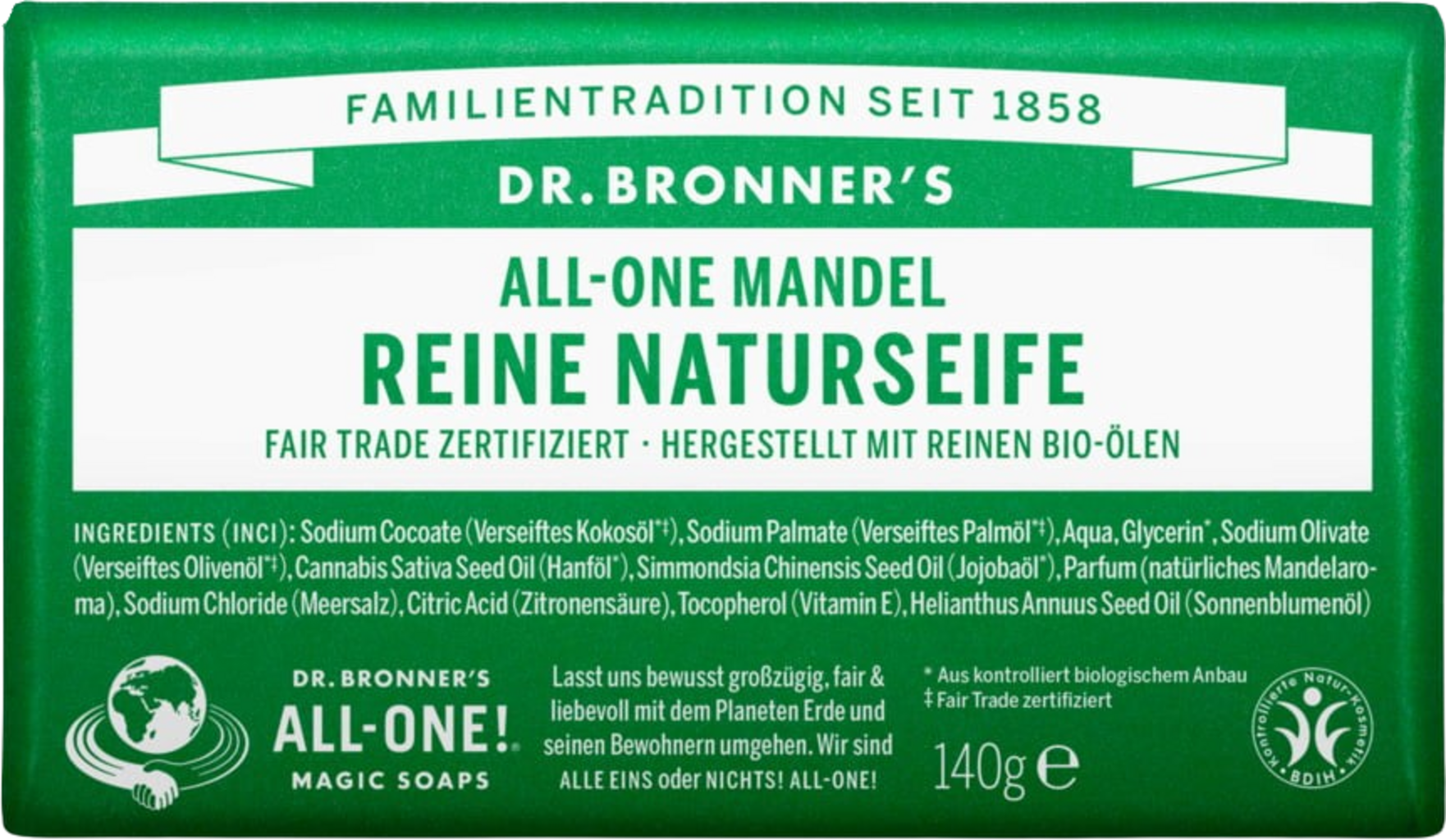 Dr. Bronner's  Bar Soap Mandel, 140 g
