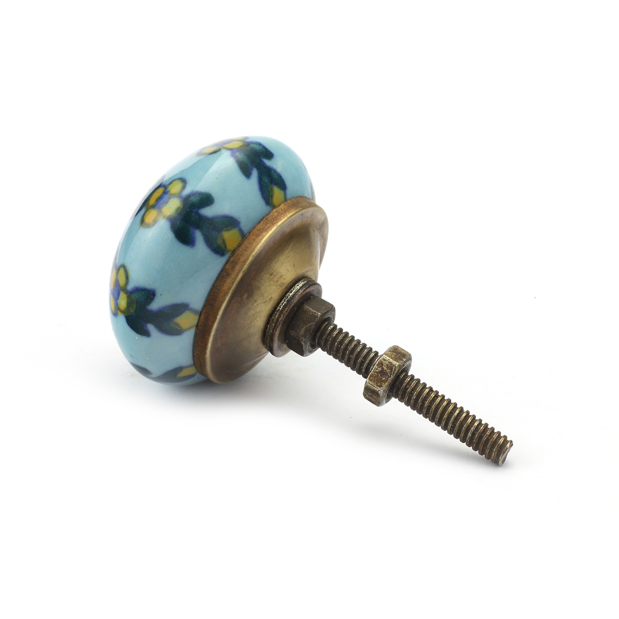 Keramik-Knauf rund, blau, grün-gelb, Ø 3,8 cm, L 2,5 cm günstig bestellen