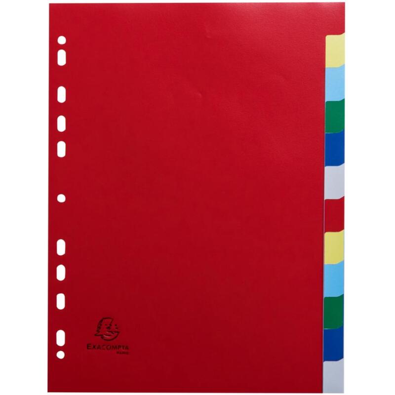 Intercalaires polypropylène souple 12 positions - A4 - Couleurs assorties