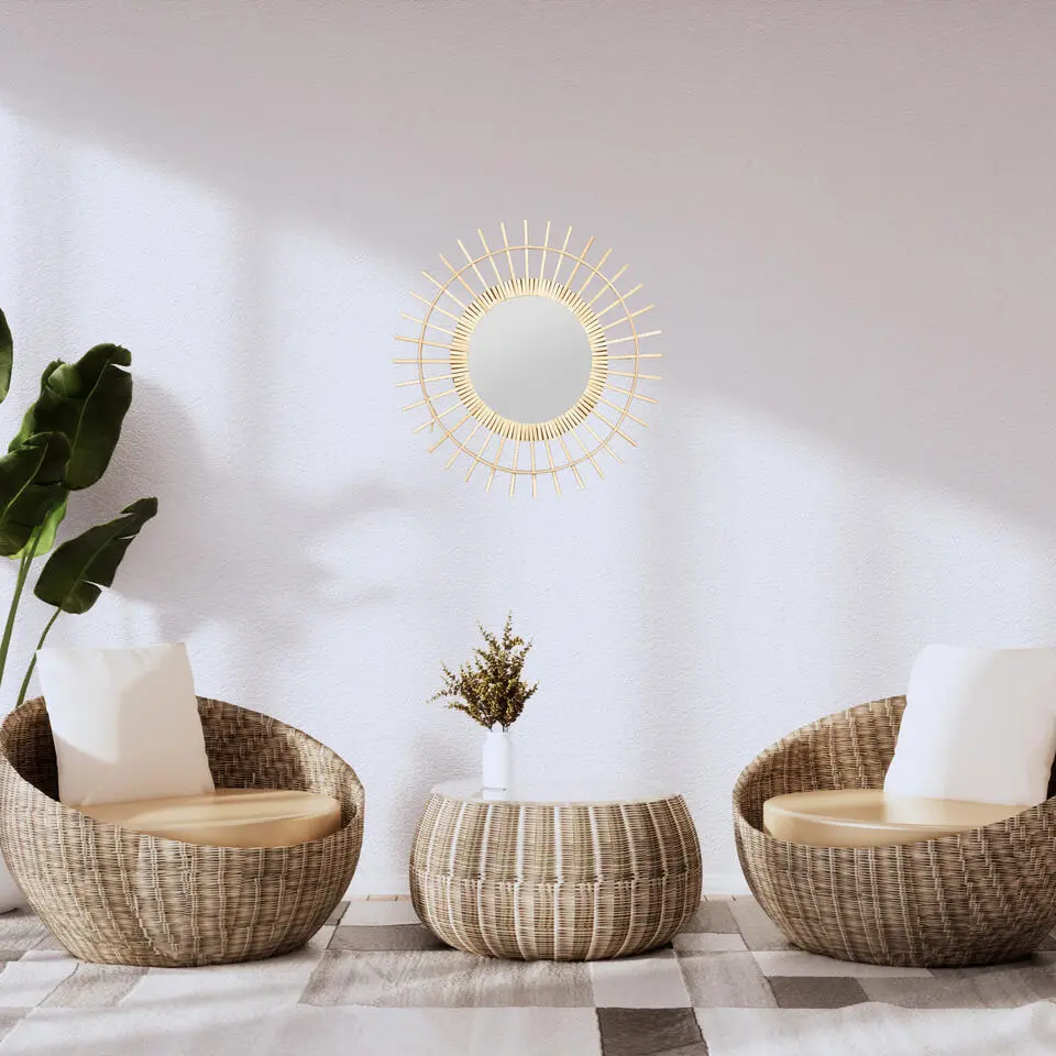 Ostaria Wandspiegel Sun - zon - rotan - D55 cm - boho spiegel