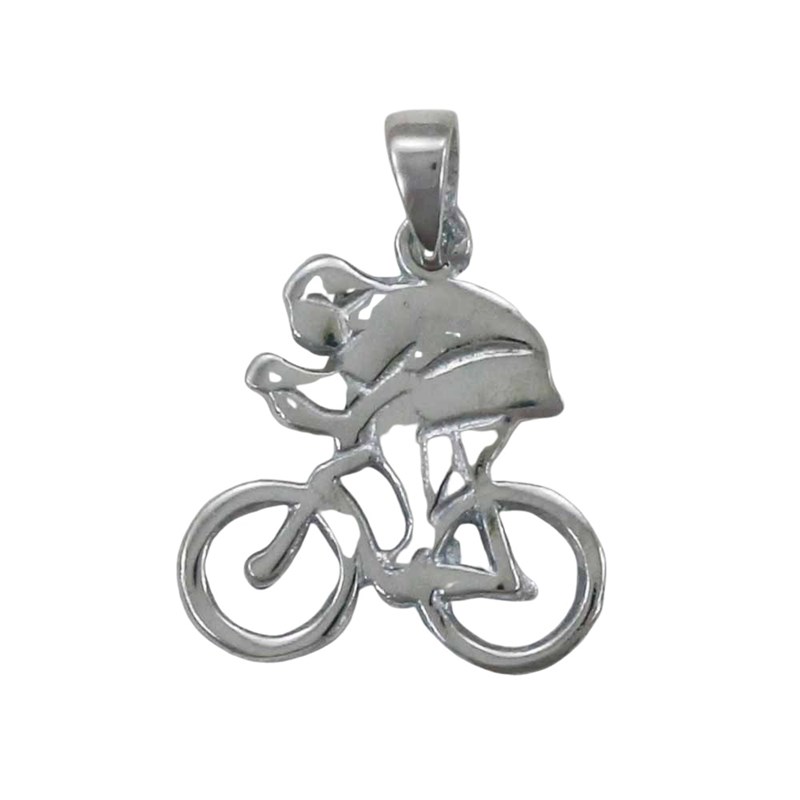 Pendentif vélo de course avec cycliste - Argent massif