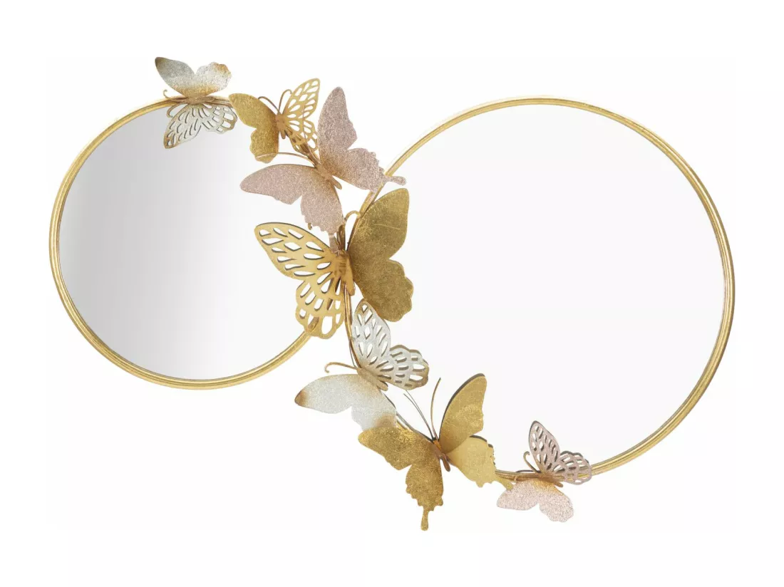Miroir Mural Double Farfalle Pink - Forme Infinie avec Motifs Papillons - 81x3x52,5 cm