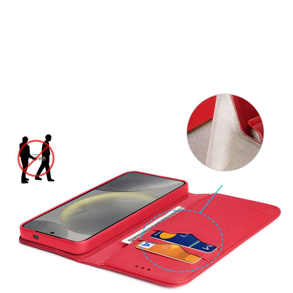 Samsung Galaxy S25 Flip Wallet Cover Echtleder Tasche (RFID Schutz) - Rot