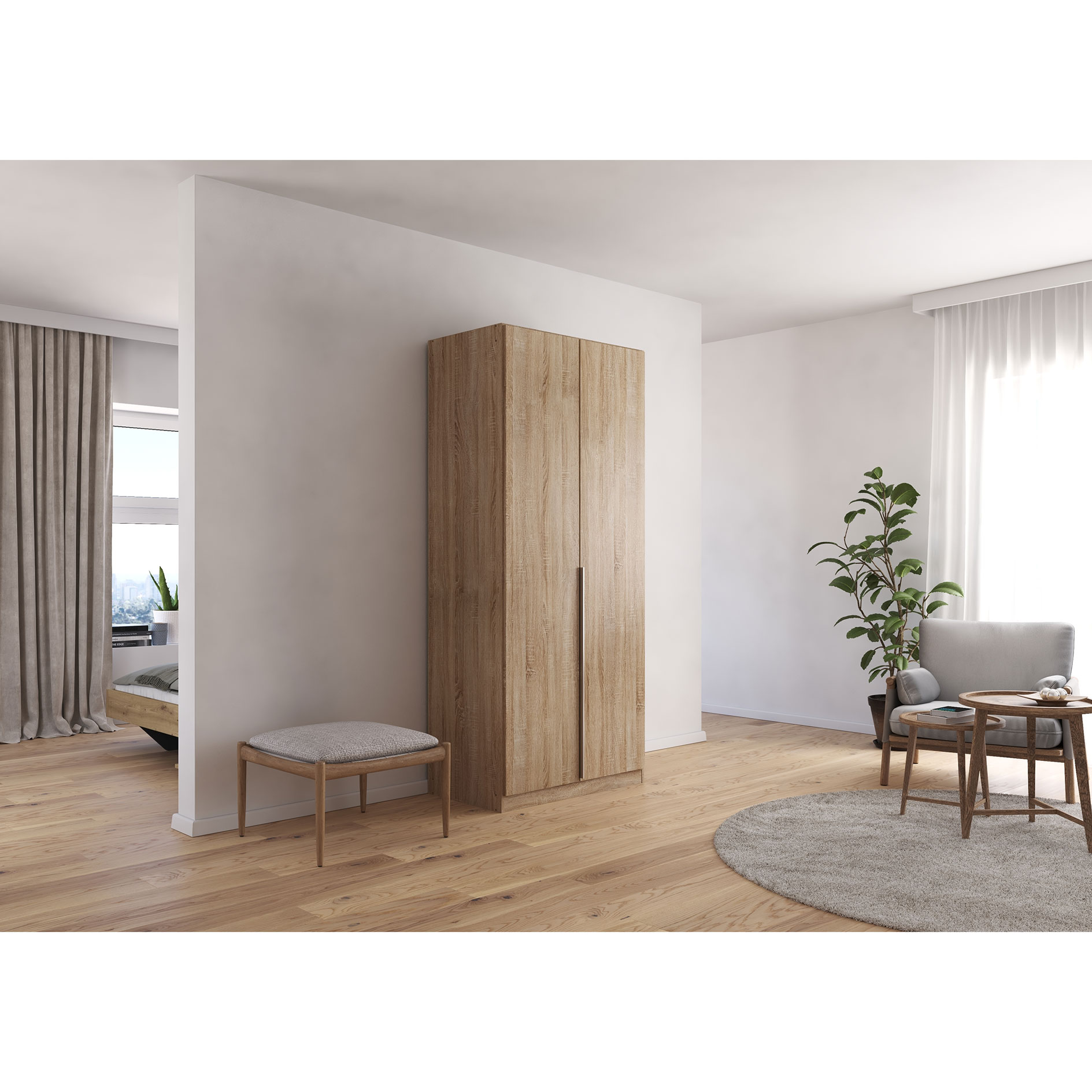Drehtürenschrank - Eiche Sonoma - 2-türig - 91x210 cm