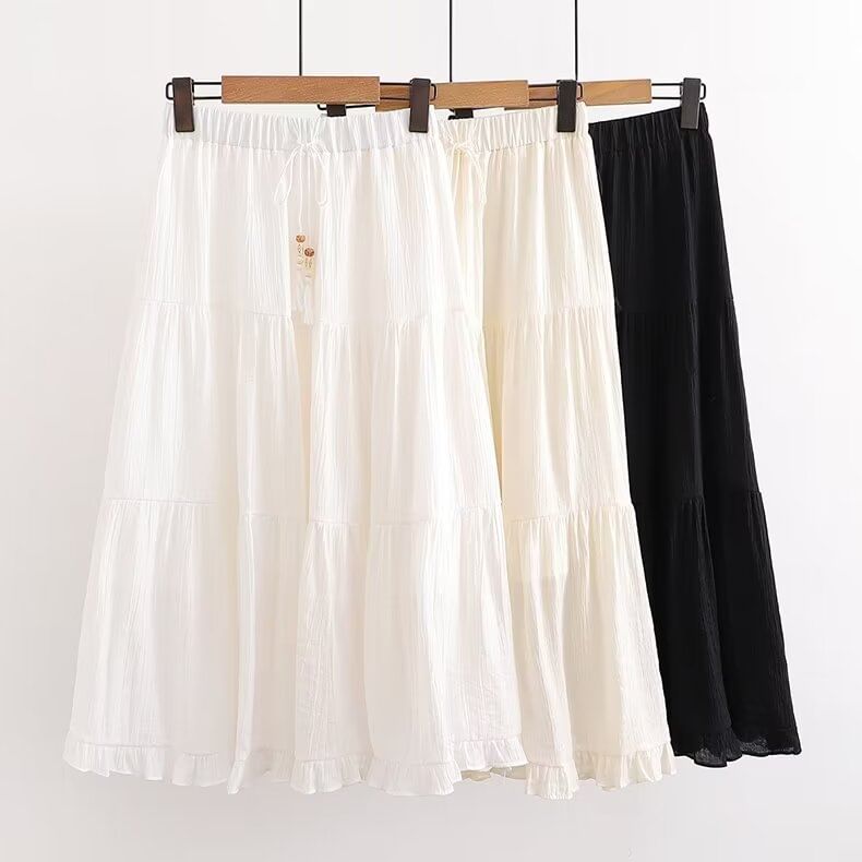 PANDAGO - Midi-A-lijn rok met hoge taille en ruches