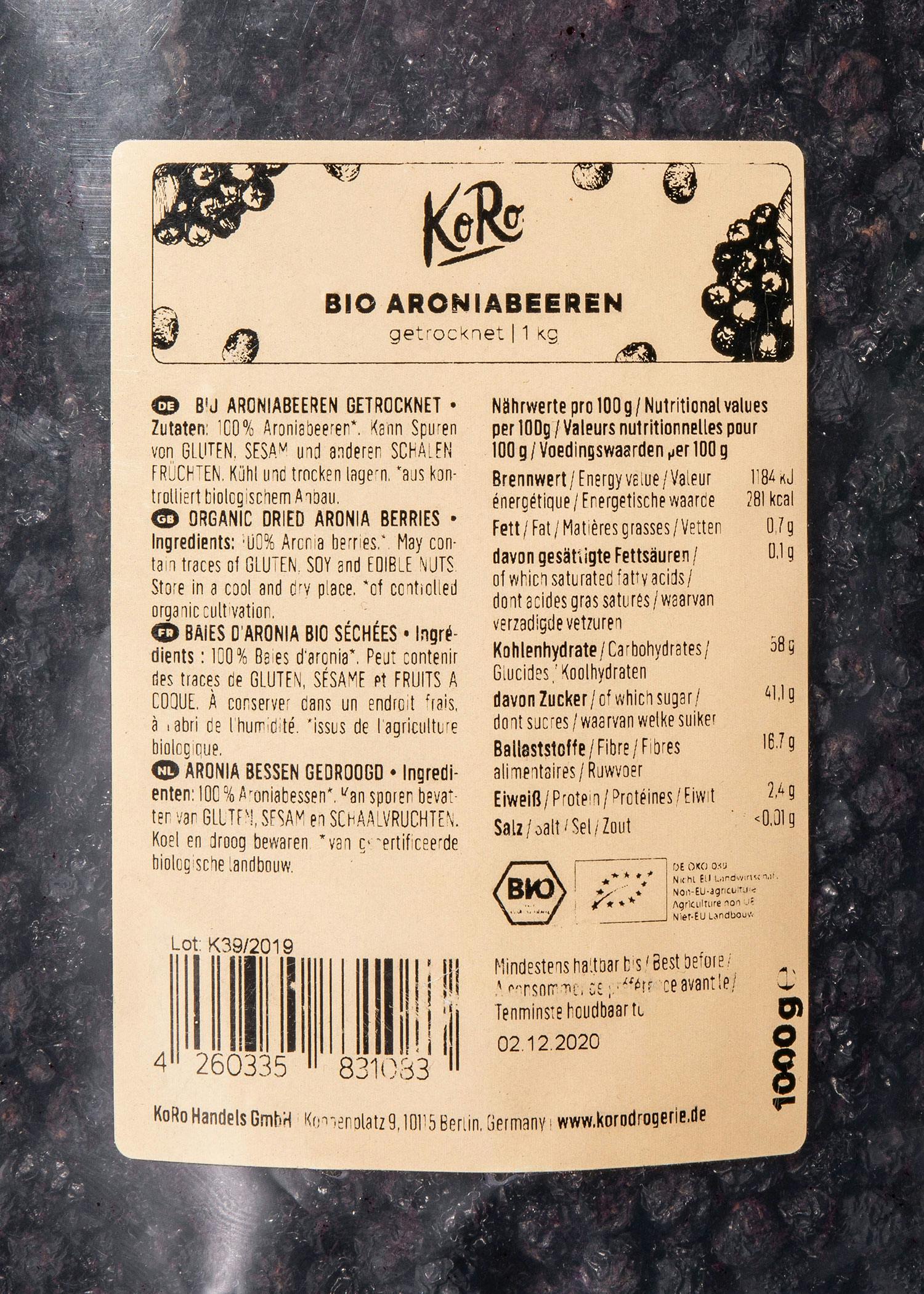 Getrocknete Bio Aroniabeeren 1 kg