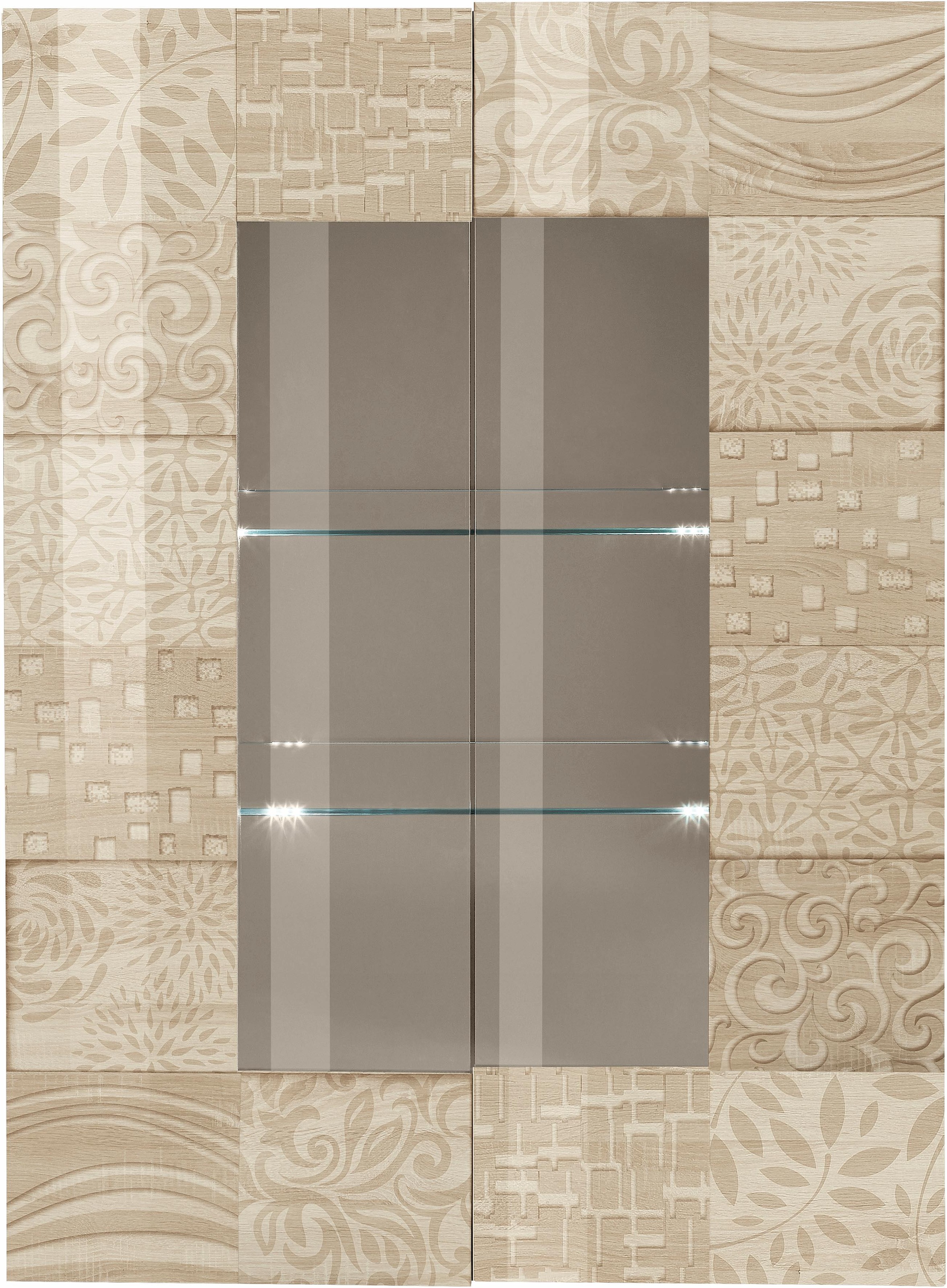 INOSIGN Vitrine »Miro« Stauraumvitrine, Höhe 166 cm mit dekorativem Siebdruck