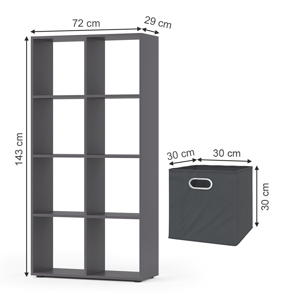 Vicco Raumteiler Standregal Bücherregal 8 Fächer Scutum Grau Hochregal Faltbox