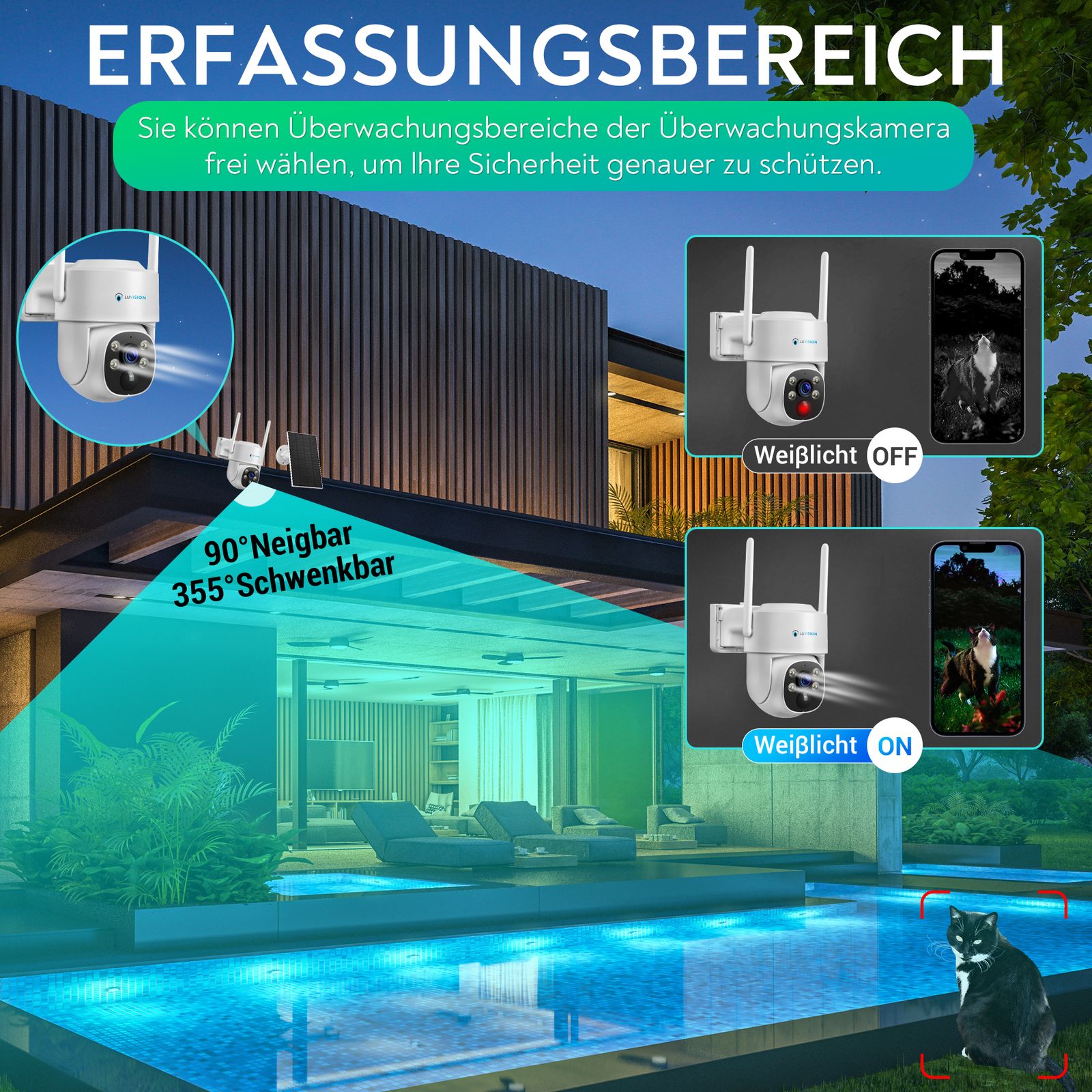 LUVISION WLAN PTZ 360°Überwachungskamera mit 4W Solarpanel schwenkbar und drehbar mit APP