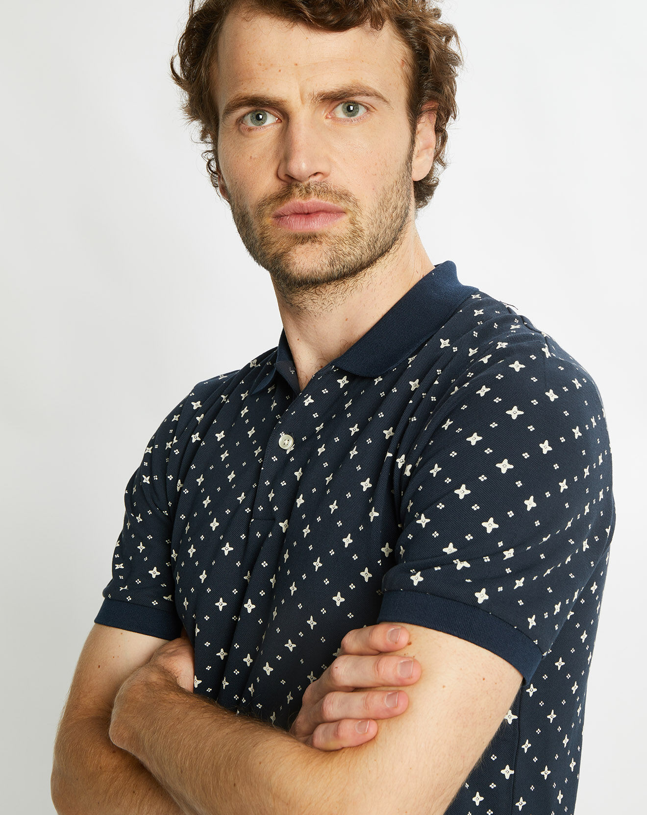 Scotch & Soda Polo Regular Fit 100% Coton Bio imprimé bleu marine