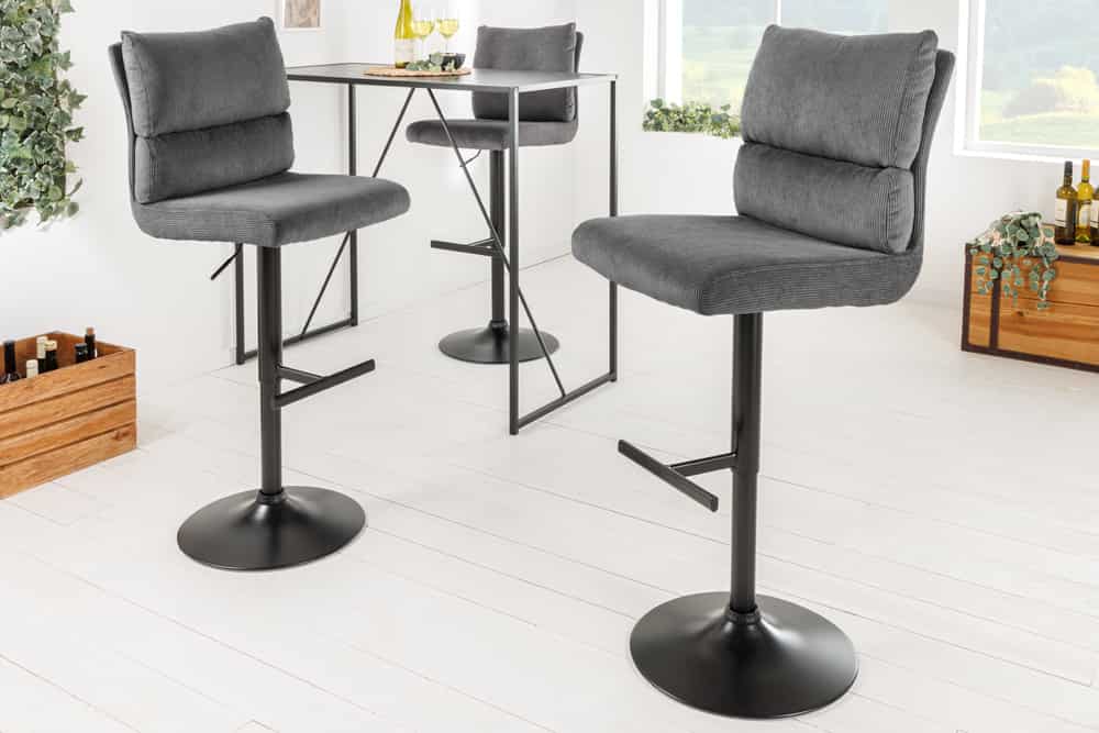 Höhenverstellbarer Barhocker COMFORT grau Cord drehbar mit Lehne Metall schwarz
