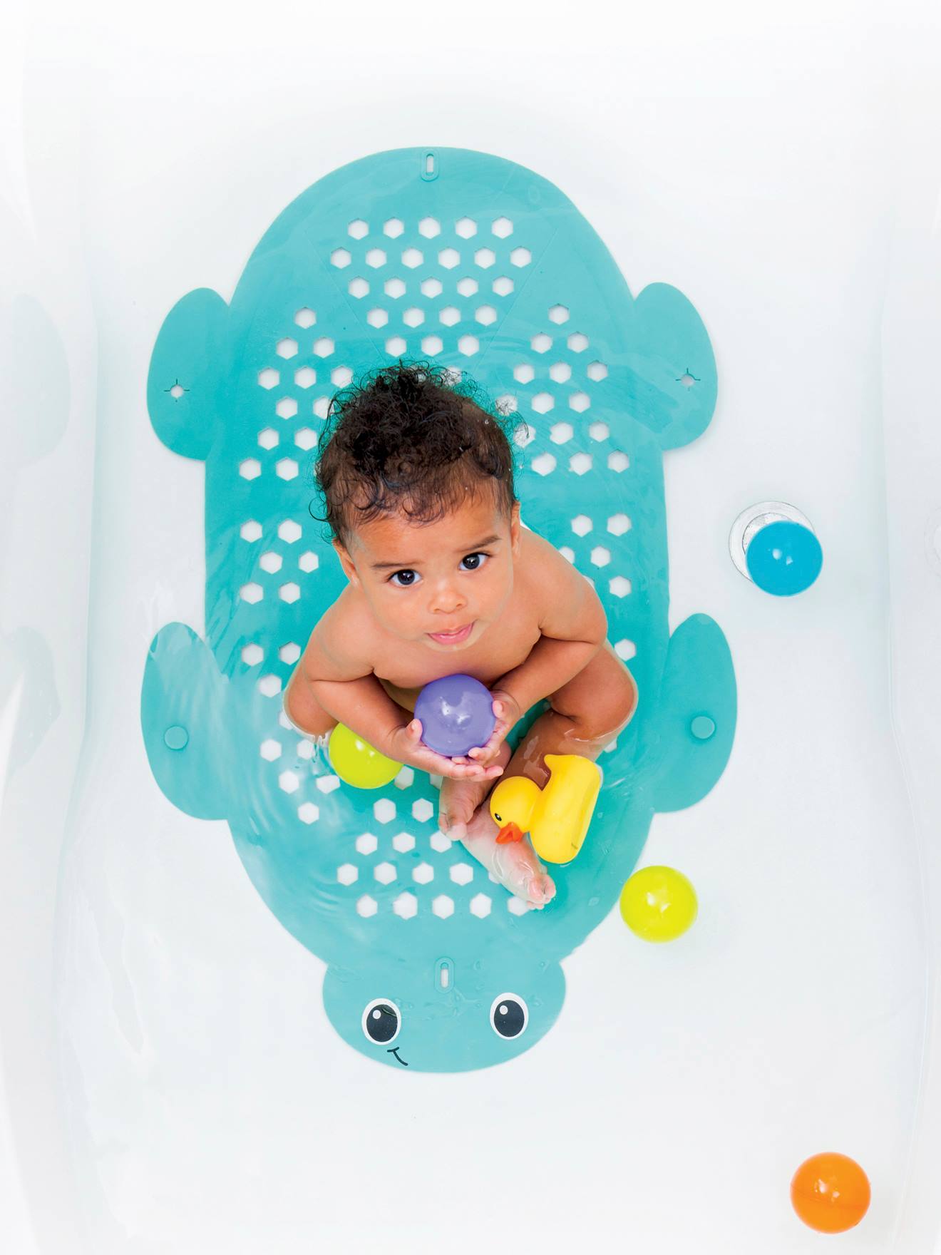 Tapete de banho e armazenamento 2 em 1 INFANTINO, azul forte liso