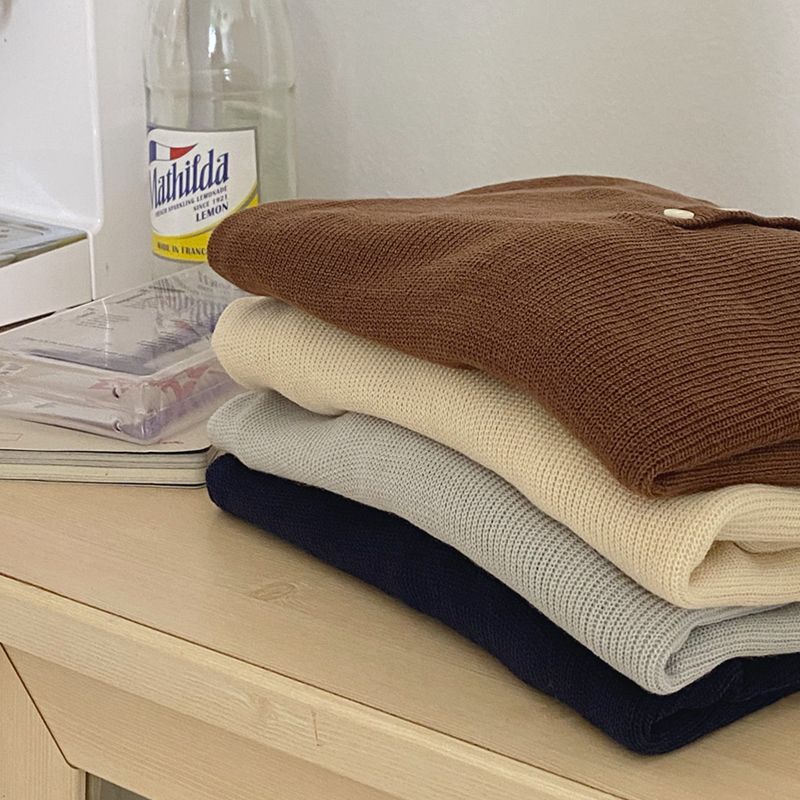 Shinsei - Henley gebreide top met lange mouwen