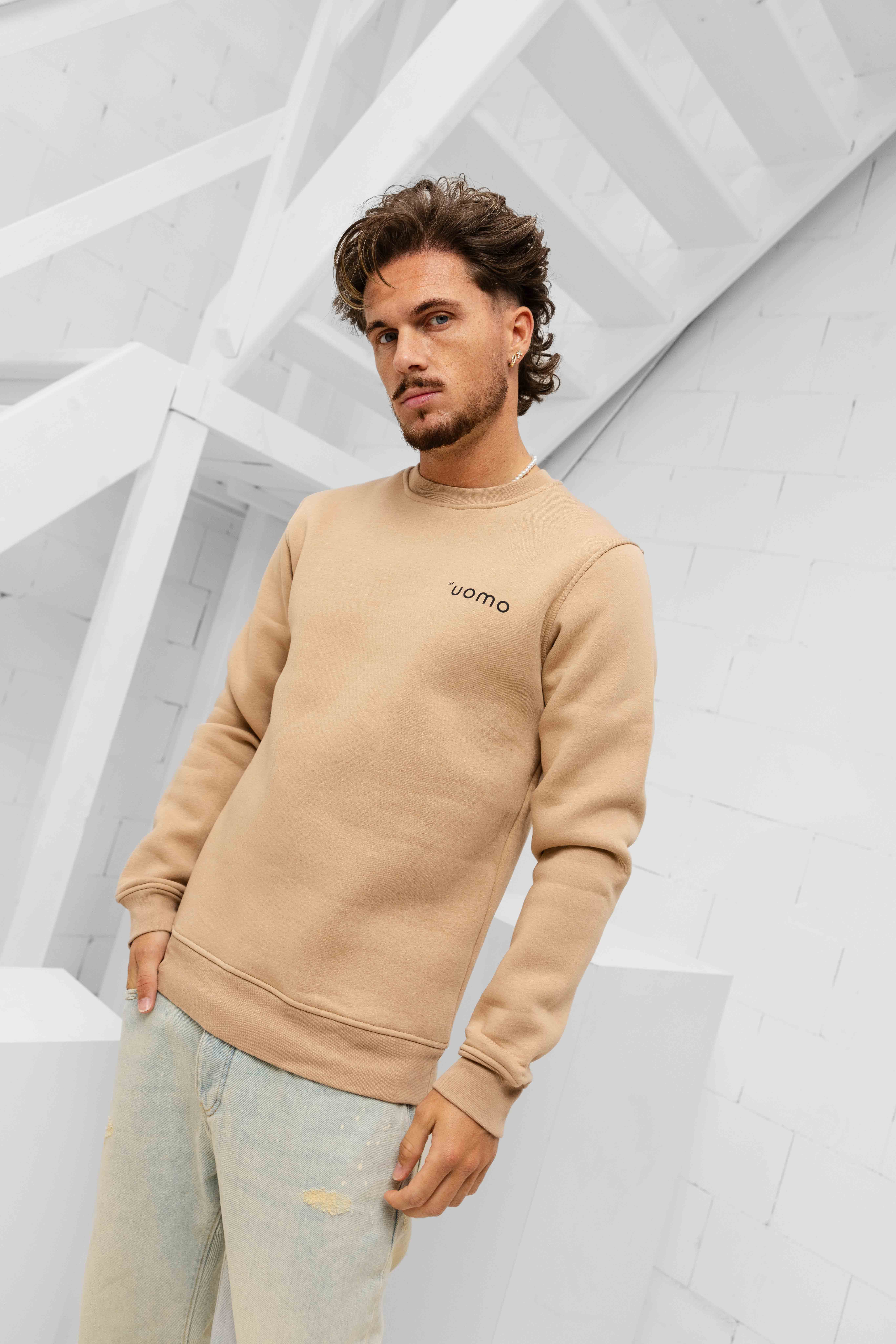 24 Uomo Basic Sweater Bruin Heren