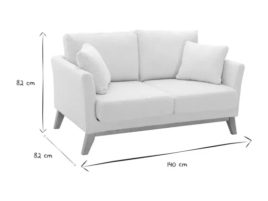 Canapé scandinave déhoussable 2 places en tissu effet laine bouclée blanc cassé et bois clair OSLO
