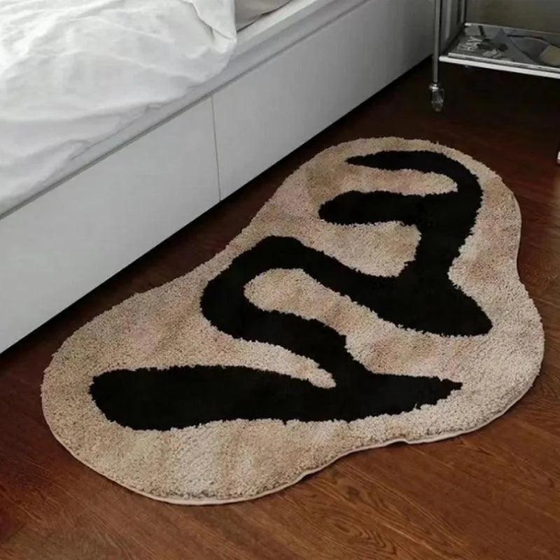 Nordic Abstract Irregular Tufted Rug | Black Pattern Soft Plush Fluffy Carpet | For Bedroom Bathroom Home Decor