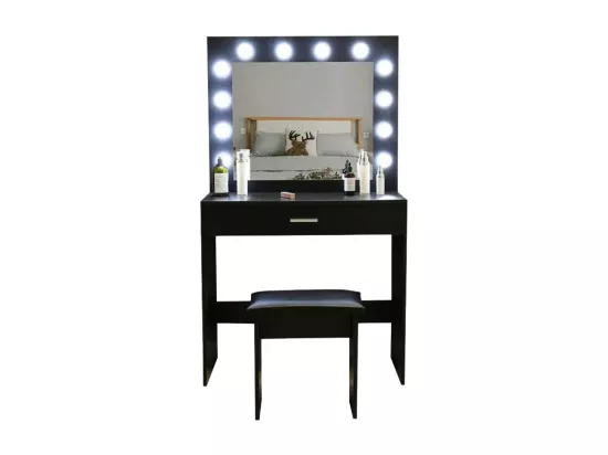 Coiffeuse table de maquillage noire tabouret miroir LED TIGER LILY