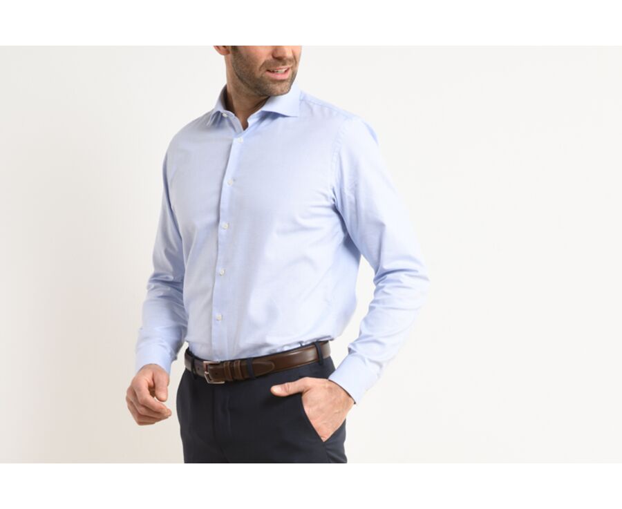 Chemise bleu ciel popeline - Col italien - LUCIANO