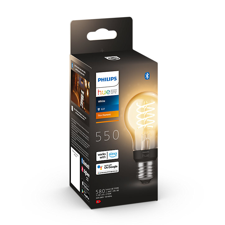 Ampoule LED à filament connectée Philips Hue E27 IP20 580lm 9W blanc doux