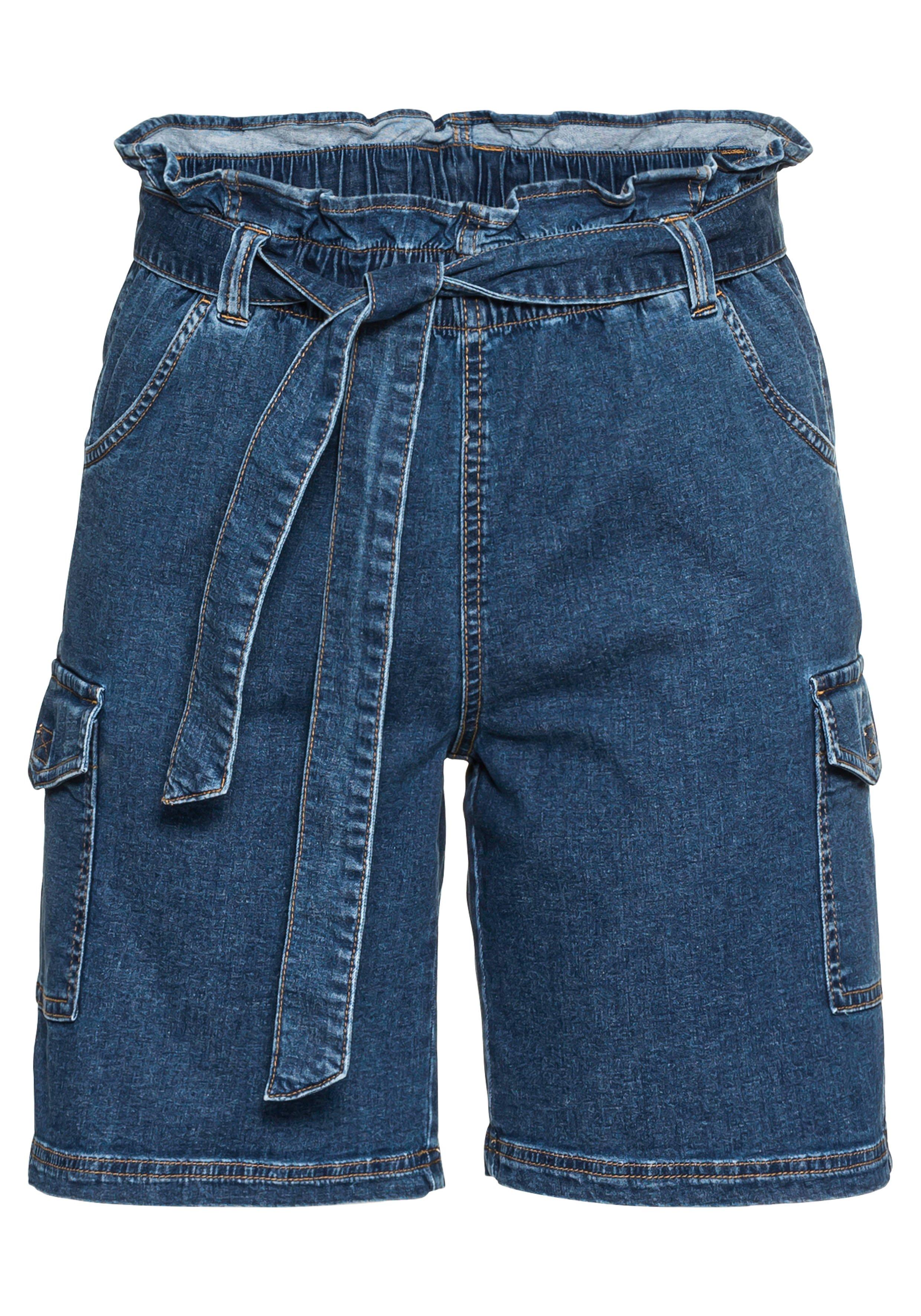 Jeans-Shorts mit Paperbagbund und Cargotaschen