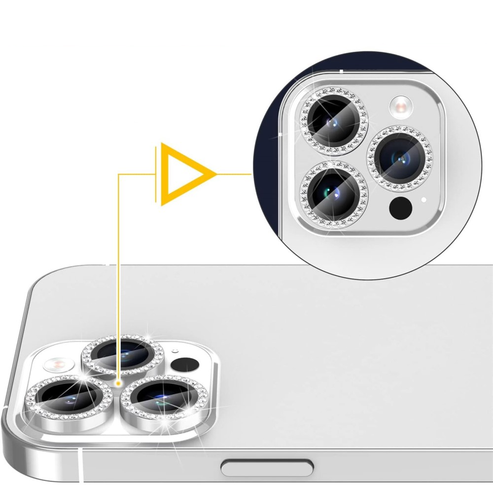 iPhone 15 Pro / iPhone 15 Pro Max Kameraschutz Objektiv Ring Protector Glitzer Abdeckung - Silber