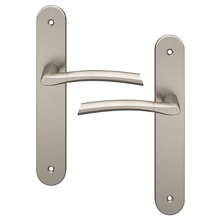 Ensemble poignée sur plaque rond GoodHome Hirel effet nickel satin gris L.128mm x l.40mm entraxe 195mm
