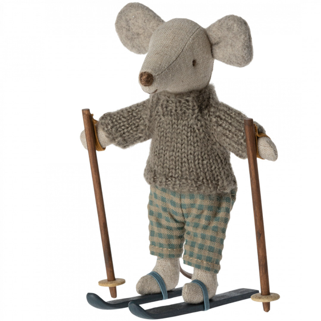 Maileg knuffelmuis grote broer op ski's - 13 cm
