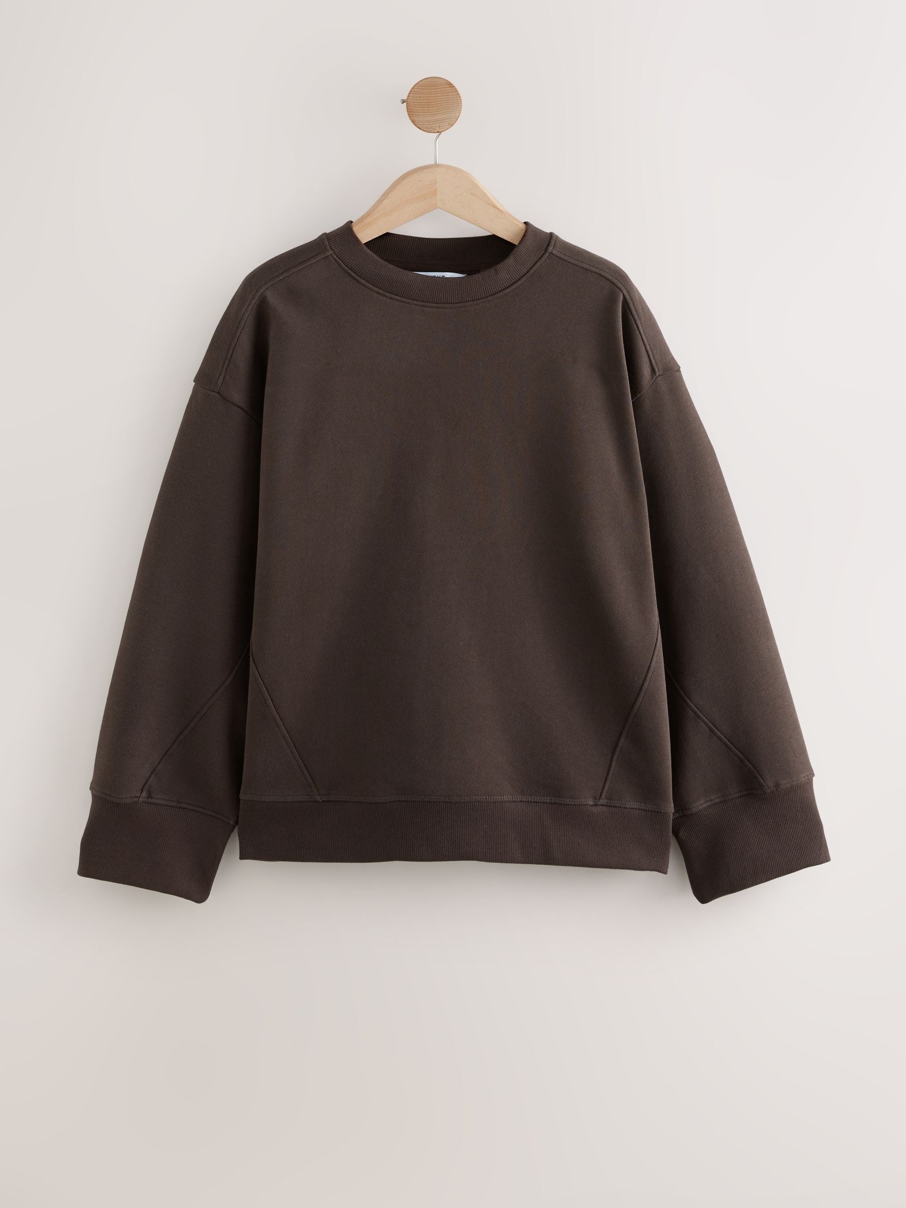 Chocoladebruin - Verfijnd sweatshirt met ronde hals, lange mouwen en ribbels